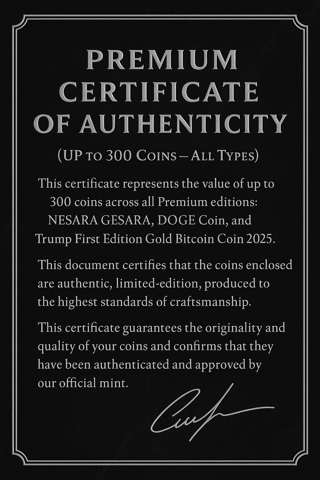 PREMIUM CERTIFICATE OF AUTHENTICITY