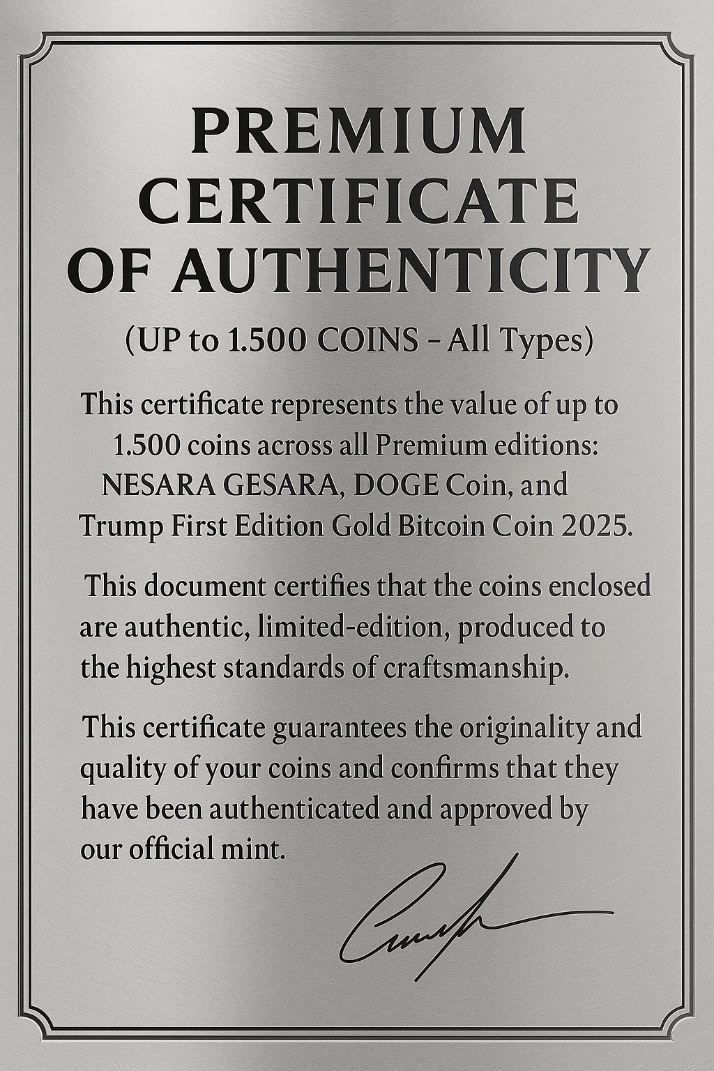 PREMIUM CERTIFICATE OF AUTHENTICITY