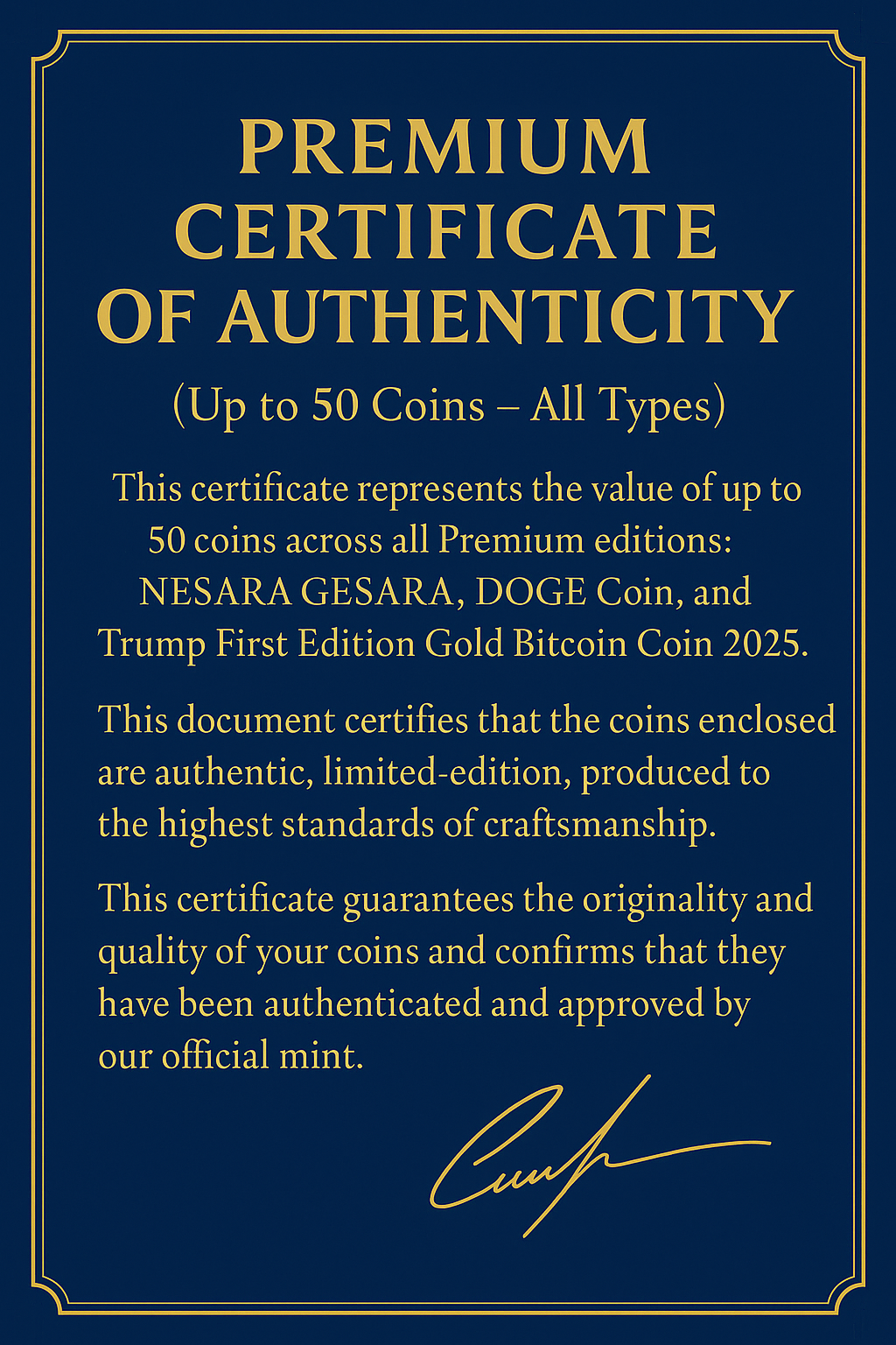 PREMIUM CERTIFICATE OF AUTHENTICITY