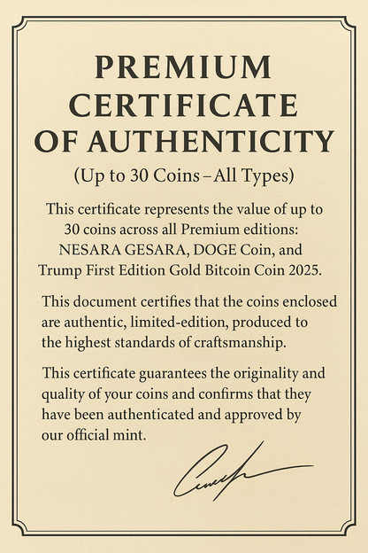 PREMIUM CERTIFICATE OF AUTHENTICITY